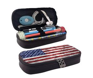 LPWTYCBV Trousse à crayons en cuir imprimé drapeau américain Indépendance du 4 juillet avec fermeture éclair très adaptée pour un usage quotidien., Noir , Taille unique, Trousse de maquillage