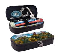 LPWTYCBV Trousse à crayons en cuir imprimé tournesols et beau papillon avec fermeture éclair très adaptée pour un usage quotidien., Noir , Taille unique, Trousse de maquillage