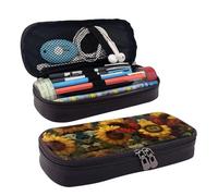 LPWTYCBV Trousse à crayons en cuir imprimé tournesols et beau papillon avec fermeture éclair très adaptée pour un usage quotidien., Noir , Taille unique, Trousse de maquillage