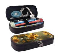 LPWTYCBV Trousse à crayons en cuir imprimé tournesols et beau papillon avec fermeture éclair très adaptée pour un usage quotidien., Noir , Taille unique, Trousse de maquillage