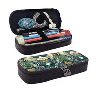 LPWTYCBV Trousse à crayons en cuir imprimé tropical d'été hawaïen, feuilles de palmier, avec fermeture éclair, très adaptée pour un usage quotidien., Noir , Taille unique, Trousse de maquillage