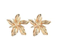 LPYO Boucles d'oreilles à tige en forme de fleur dorée pour femme en alliage élégant avec breloque mignonne à cinq pétales faites à la main Bohème Vintage Chic 3D Grandes boucles d'oreilles pendantes