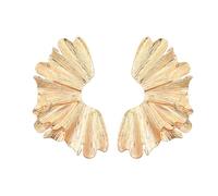LPYO Boucles d'oreilles pendantes élégantes en forme de fleur dorée pour femme en alliage géométrique exagéré, boucles d'oreilles pendantes bohème grandes fleurs sectoriées en métal pour l'été, la
