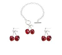 LPYO Ensemble de colliers et boucles d'oreilles en forme de cerises pour femme - Boucles d'oreilles géométriques créatives - Style punk gothique - Collier ras du cou 3D - Fruits tropicaux - Bracelet