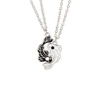 LPYO Lot de 2 colliers avec pendentif Yin Yang pour femme, collier unique Tai Chi Bagua pour couple de poissons noirs et blancs, colliers d'épissure Yin Yang pour meilleure amitié, fiançailles, BFF