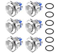 LPZMPZ 6 PCS Bouton Poussoir Momentané 2A 12V 24V 36V Etanche, Boutons Poussoirs de Ronde, Interrupteur Poussoir 16mm en Métal pour Voiture Camion Sonnette (Haute Tête, Argent)