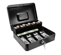 LPZMPZ Caisse à monnaie verrouillable résistante au feu et étanche | Caisse verrouillable avec 2 clés, grande caisse à monnaie portable L 30 x P 24 x H 9 cm (noir)