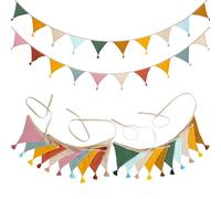 LPZMPZ Guirlande de Fanions pour Chambre d'enfant 2 PCS Guirlande Fanions Tissus 2.6 mètres Coton Bannière de Drapeau Triangulaire en Tissu pour Chambre de Bébé, Lit d'enfant, RéUtilisable