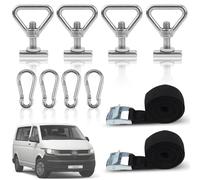 LPZMPZ Lot de 4 œillets D'arrimage kit de Sécurité de Chargement avec 4 Pcs Mousqueton, et 2 Sangles D'arrimage, Vis Rail de Guidage Charge, Convient pour VW T5, T6, T6.1 California