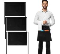 LPZMPZ Tablier Court de Serveur Taille Basse Femme en Polyester Homme Etanche avec 2 Poches pour Café Restauration Chef Bar Cuisine Jardinage Noir 63 X 42 CM