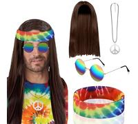 LPZMPZ Tenue Deguisement Annee 60 70 80 Hippie Femme Homme Accessoires Flower Power Déguisement Accessoire Ensemble Vêtements Rétro de Costume Hippie Adulte Année 70 Hippy Homme Chic Femme Set