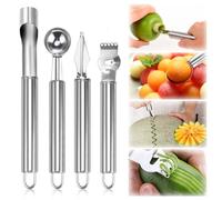 LPZMPZ Vide Pomme CuillèRe à Boule de Melon Couteau Boule à DéCouper Trognon Ensemble D'Outils pour Cantaloup Fruits en Acier Inoxydable 4 en 1 la Cuisine Diy Fruit