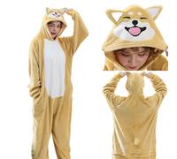 LQHYDMS Ensemble Pyjama Femme Bande Dessinée Body Long Femmes Hiver Pyjama Set Hommes Cosplay Pyjama Combinaison en Laine-Le Shiba Inu-m