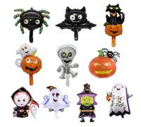 LQIOACU 10 Pièces Ballons en aluminium pour Halloween, fantôme, araignée, citrouille, chat, sorcière, monstre, tête de mort, décoration de fête effrayante pour enfants