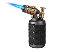 LQJYO Briquet Torche au Butane, Briquet de Table en métal Antique, Jet de Flamme Bleue Coupe-Vent, avec Verrouillage de sécurité, avec perforateur, adapté au Camping aux Bougies(Black1)