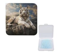LQPMNK Boîte de rangement portable pour masque, tigre majestueux reposant sur un rocher avec imprimé nuageux léger pour masques jetables et en tissu - Design compact et élégant, Boîte de rangement