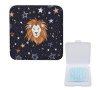 LQPMNK Boîte de rangement portable pour masques, motif lion et étoiles, support léger pour masques jetables et en tissu - Design compact et élégant, Boîte de rangement pour masque, 5.1"x5.1", Moderne