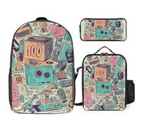 LQPMNK Ensemble sac à dos 3 en 1, sac à dos imprimé des années 90, sac à dos et sac à déjeuner avec sac à déjeuner, ensemble de 3 pièces, sac à dos, sac à déjeuner, style, taille unique