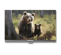 LQPMNK Étui à cartes en métal avec imprimé « Mother Brown Bears Protect Cubs » - Étui pour cartes de qualité supérieure - Léger - Porte-cartes de poche - Style, Style :