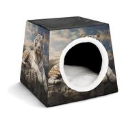 LQPMNK Nid portable pour petits animaux de compagnie, tigre majestueux se reposant sur un rocher avec motif capsule spatiale imprimé nuageux pour animal domestique et voyage