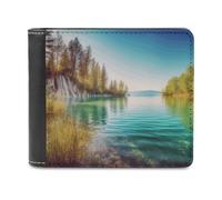 LQPMNK Portefeuille en cuir PU, portefeuille imprimé paysage d'eau propre et de lac avec plusieurs fentes portefeuille élégant portefeuille d'affaires portefeuille de voyage portefeuille à deux