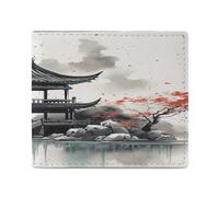 LQPMNK Portefeuille en cuir PU, portefeuille imprimé peinture à l'encre chinoise avec plusieurs fentes portefeuille élégant portefeuille d'affaires portefeuille de voyage portefeuille à deux volets,