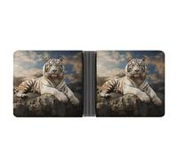 LQPMNK Portefeuille en cuir synthétique, motif tigre majestueux se reposant sur un rocher avec imprimé nuageux avec plusieurs fentes portefeuille élégant portefeuille de voyage portefeuille à deux