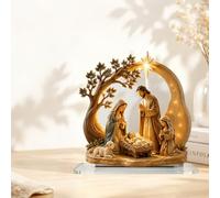 LQQDREX Figurine de naissance de Jésus élégante en acrylique 2D avec lumières, figurine sculptée peinte à la main, décoration de première histoire de Noël, pour la maison, l'église, les vacances