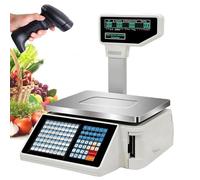 LQQYJSM Balance d'impression D'Étiquettes De Prix Numérique, Balance À Codes-Barres 6/15/30 Kg, Caisse Enregistreuse Commerciale À Écran LCD Double Face 63 Touches De Raccourci,Machine+Scanner