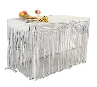 LQRCTRY Nappe plissée, Metallic Foil Tassel Party Table Skirt Multicolor 74 x 274 cm(Silver,2Pcs)