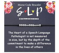 LQRI SLP Gifts Bracelet en morse avec code de la parole en langue pathologue Cadeau de thérapie de la parole Cadeau apprécié pour professeur de discours, Small, Acier inoxydable, acier inoxydable