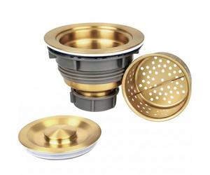 LQS Filtre de vidange d'évier de Cuisine en Acier Inoxydable 304 avec Panier à déchets Profond Amovible et Couvercle d'étanchéité de 8,9 cm, doré