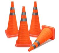 LQSYBHD Lot de 4 Cônes de Signalisation Pliables en PVC avec Base Robuste,Cônes de Sécurité Haute Visibilité,Cônes Multi-usages Pliables pour Travaux Routiers et Parkings(Size:90x40x40cm,Color:4A)