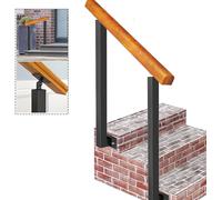 LQSYBHD Main Courante pour Escalier Extérieure, Rampe D'escalier En Bois de 1 à 3 Marches Avec 2 Piquets En Fer Forgé, Piquet de Main Courante pour(Size:wooden handrail 2.6ft/80cm,Color:H 75cm/29.5in)