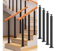 LQSYBHD Poteaux D'escalier Carrés, Lot de 4, Tiges de Garde-Corps Métalliques Réglables à 270° avec Support Plat et Kits de Vis, Poteaux Carrés Noirs, Adaptés Aux Terrasses, Balcons(Size:90cm/35.4in)