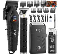 LQT Kit de tondeuse à cheveux professionnelle sans fil pour homme, ensemble de rasoir électrique 4 en 1 avec écran LED, toiletteur de corps étanche, tondeuse nez et lame en T pour tête chauve, kit