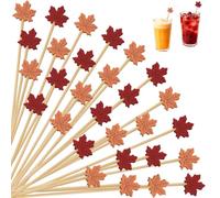 LQTSLFM 100 Pièces Pics à Cocktail Forme de Feuille D'érable Pique Cocktail 13cm Pic Aperitif Automne Cure Dent Decoratif Aperitif pour Fête d'automne, Fruits, Desserts, Apéritifs