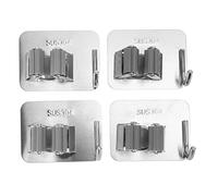 Lquminesque 4 pièces Porte-balai et serpillière en argent avec crochet, ensemble de supports à clip en acier inoxydable 304 montés au mur pour la buanderie, le garage et le jardin,