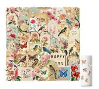 LQUYTA 100 Pièces Vintage Stickers Rétro Artistique Fleurs Animaux Autocollant Bouteille d Eau Carnet Beauté Autocollant Imperméable Autocollant Adapté pour Enfants Filles Adolescents (Multicolore)