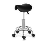 LQVAIPT Adjustable Saddle Salon Stool, Swivel Rolling Wheels, for Hairdressing Manicure Tattoo Spa Beauty Therapy Bar Studio(Black)