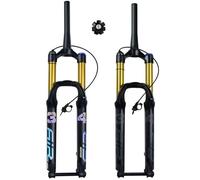 LQVAIPT Fourche Avant de VTT 27,5/29 Pouces, Chambre à air, Suspension, Amortisseur, Conique, débattement 1-1/2", axe 140 mm, 15 × 100 mm, avec Amortissement(Gold Remote,27.5inch)