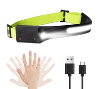 LQWELL Lampe frontale LED rechargeable, faisceau large COB et projecteur, charge USB, 5 modes, phare étanche avec détecteur de mouvement et bandeau réfléchissant pour jogging, cyclisme, camping