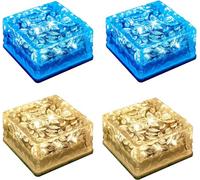 LQWELL Lampe solaire d'extérieur en brique, pavés solaires en verre, lampes solaires, éclairage de chemin, cube solaire en pierre de glace, étanche (Blanc chaud et Bleu)