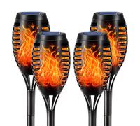 LQWELL® Lampe torche solaire pour jardin extérieur 4 pièce 12 LED Lampe solaire avec effet de flamme réaliste IP65 Torches de jardin étanches Lampes solaires (Blanc chaud 4 pièce)