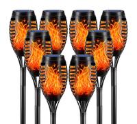 LQWELL® Lampe torche solaire pour jardin extérieur 8 pièce 12 LED Lampe solaire avec effet de flamme réaliste IP65 Torches de jardin étanches Lampes solaires (Blanc chaud 8 pièce)