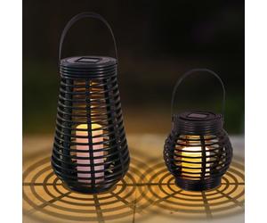 LQWELL Lampes solaires pour jardins extérieurs, lanternes solaires étanches, lampes de jardin extérieures en rotin, blanc chaud, lot de 2 pour cour, chambre, décoration de fête, festival