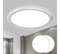 LQWELL® Plafonnier LED, Lampe de Salle de Bain Étanche IP44 Ronde Plate 18W 6000K 1600LM Lampe Simple Moderne Mince pour Salon Chambre Cuisine Balcon Couloir Sous-Sol Bureau, 220 * 24mm