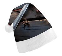 LQWOK Chapeaux de Noël, chapeaux de Noël imprimés d'épée de samouraï japonais, chapeaux de Noël d'hiver, chapeaux de Père Noël pour hommes et femmes