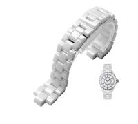 LQXHZ Bracelet De Montre Convexe En Céramique Noir Blanc Compatible Avec Les Bracelets J12 Bracelet 16 Mm 19 Mm Bracelet Spécial À Maillons Solides Boucle Déployante (Color : White, Size : 16mm)