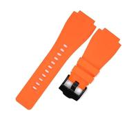 LQXHZ Bracelet De Montre En Caoutchouc Souple Compatible Avec La Série Bell & Ross BR-01 BR-03, Bouche Convexe Noire 24 X 35 Mm, Boucle Ardillon, Bracelet De Rechange(Orange,24X35MM_SILVER BUCKLE)
